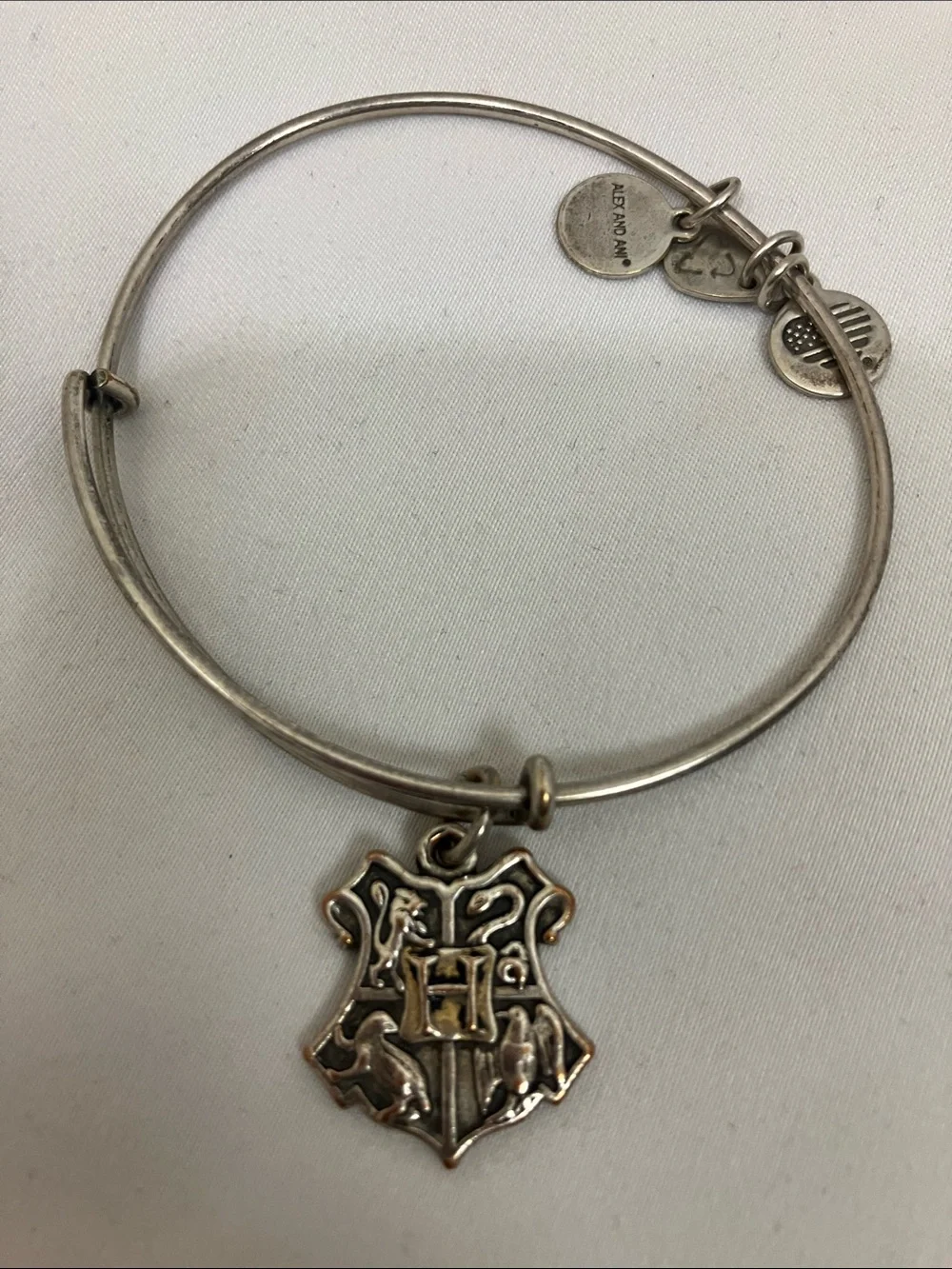 Alex and Ani Harry Potter Silver-Tone Hogwarts Crest Charm Bangle Bracelet